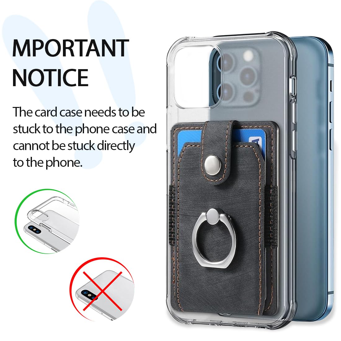 JEYORZY 1 porte-cartes pour téléphone portable, portefeuille en cuir synthétique avec support