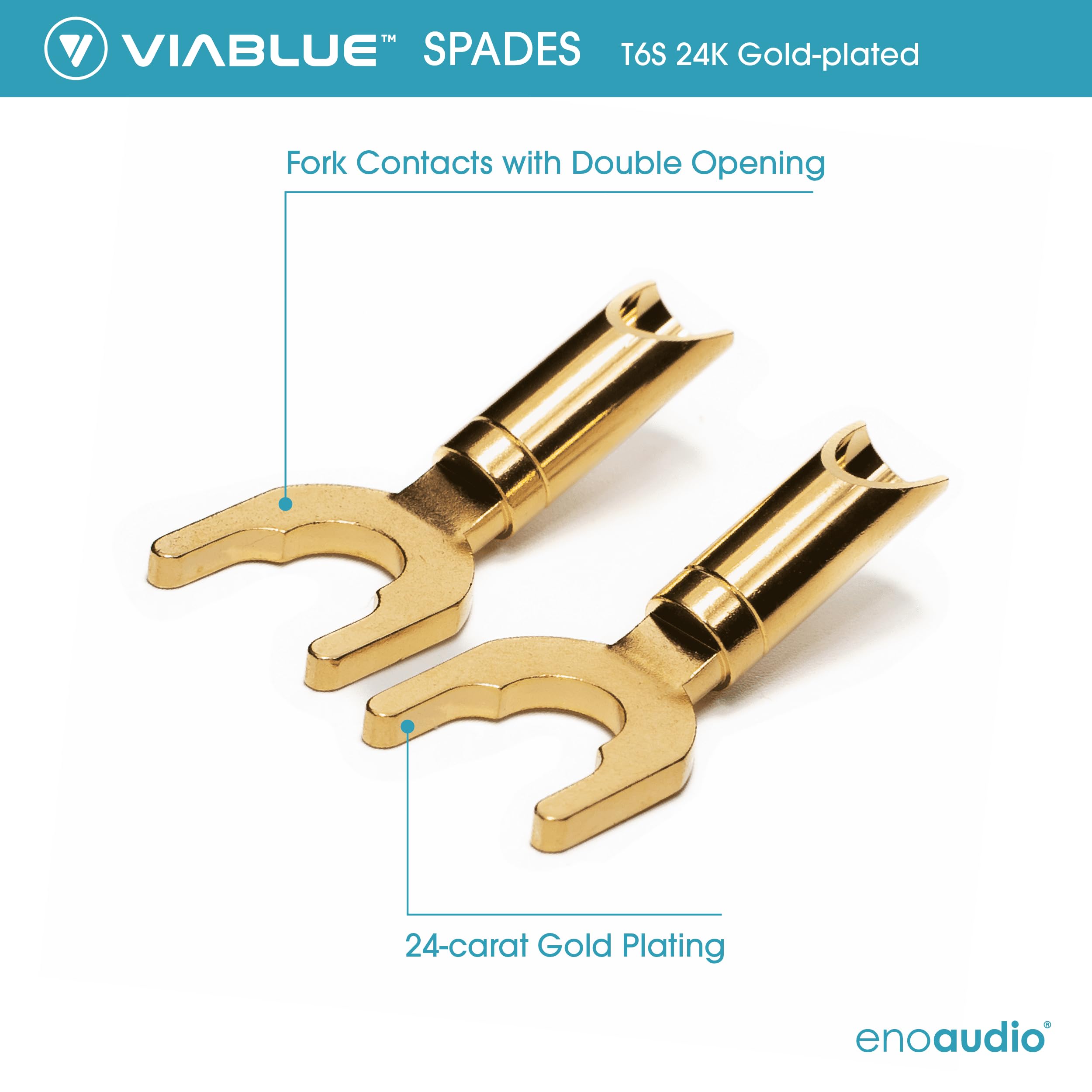 enoaudio Mogami 3103 High Definition Bi-Wire kabel głośnikowy (zestaw 4 szt.) | VIABLUE 24k Gold T6S końcówki kablowe (Spades), 20 cm