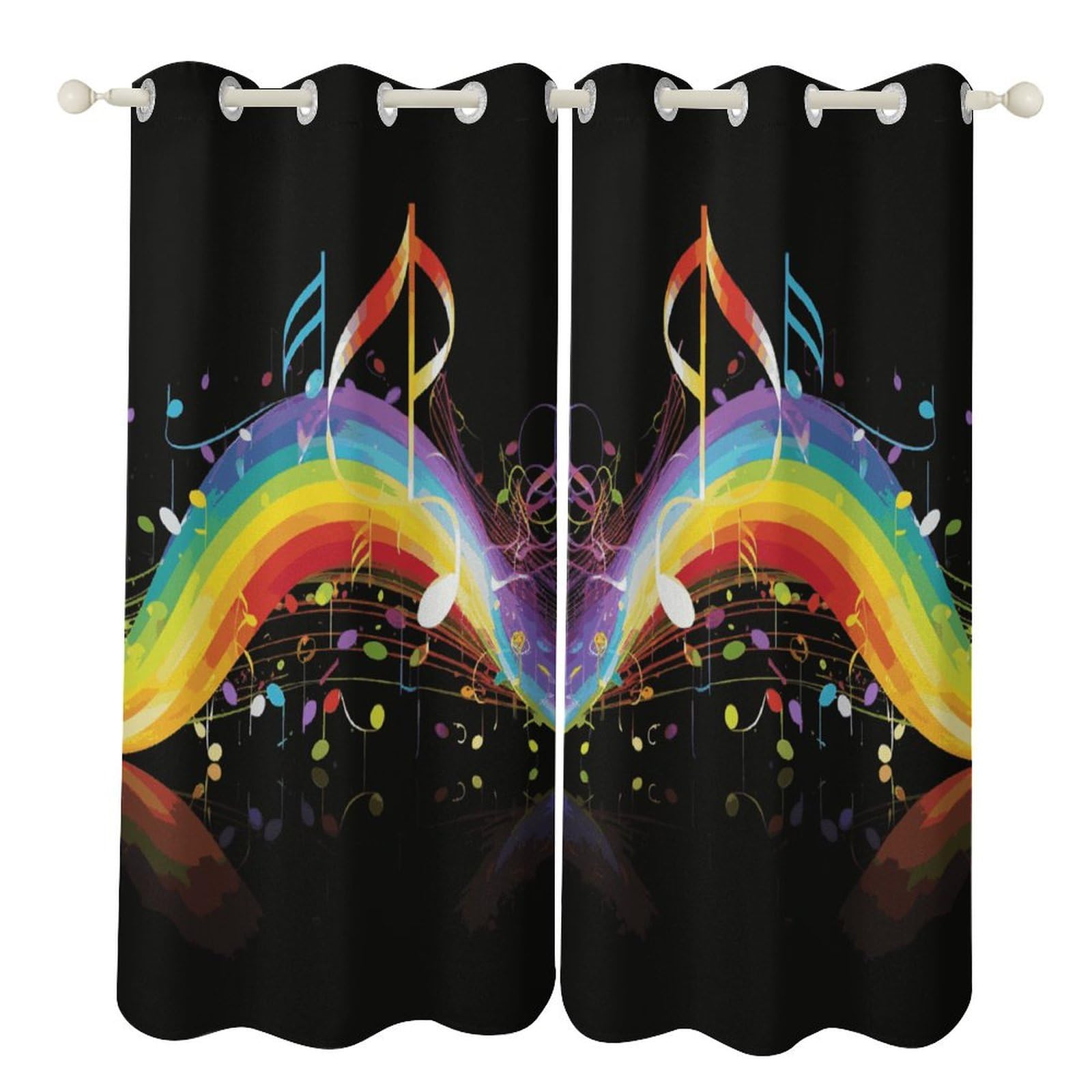 Rideaux occultants salon et chambre motif notes de musique arc-en-ciel