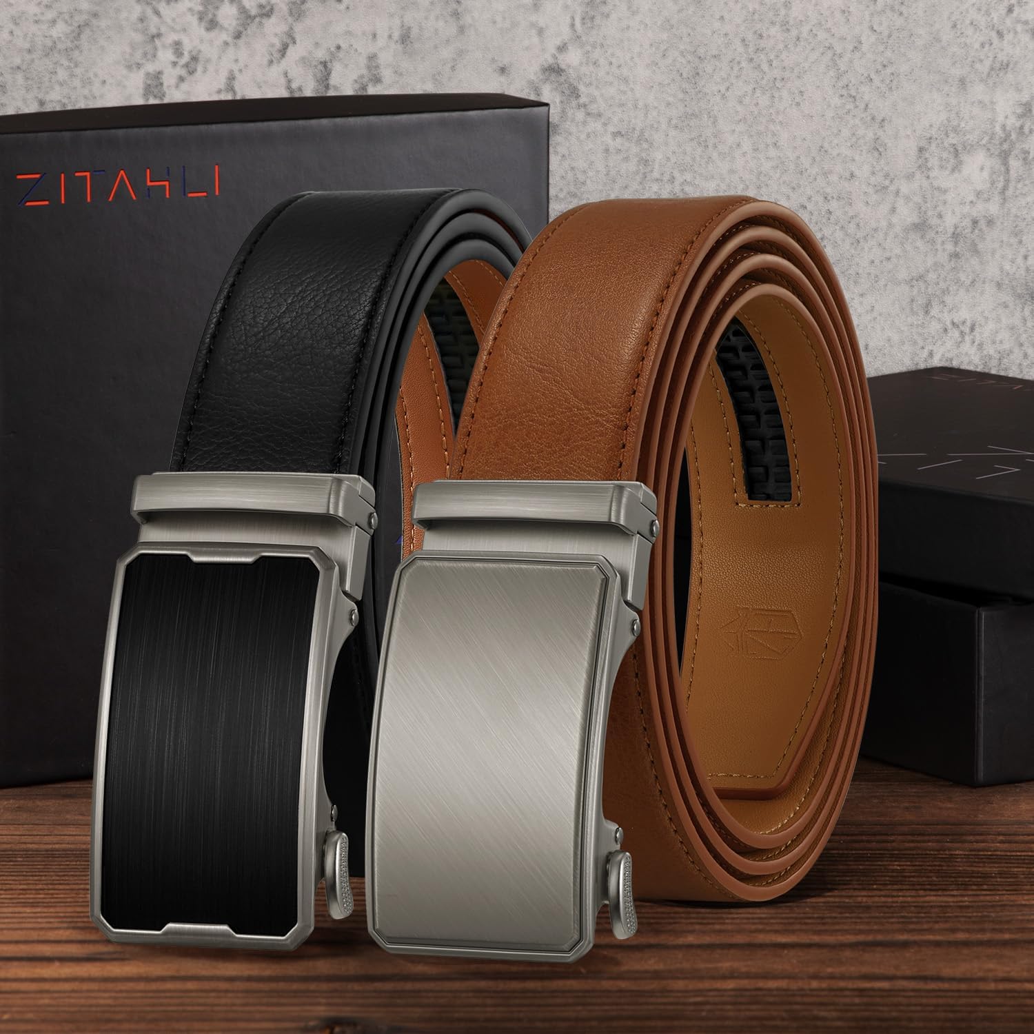 Zitahli Men Belt 2 Pack - Customizable Fit Leather Black Brown Adjustable Ratchet Belt for men Dress Casual Golf,Gift for men - Image 6
