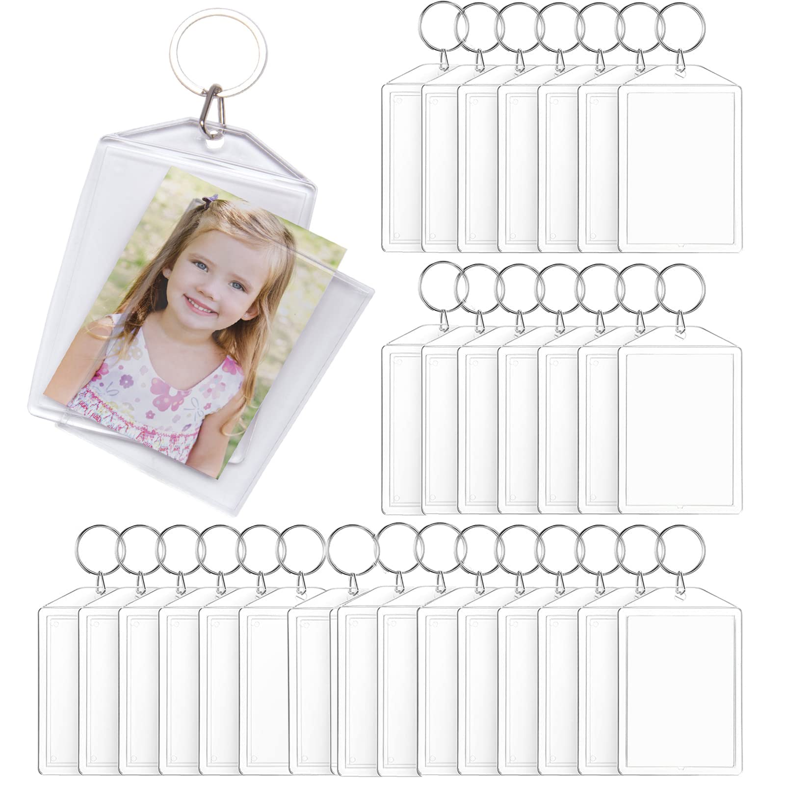 30PCS Acrylic Photo Frame Keychain, Photo Insert Keychain, Clear Acrylic Picture Keychains, Holder Photo Insert Blank Keyring for Valentine Holiday DIY Projects Craft Diaplay Supplies (1.4"*2")