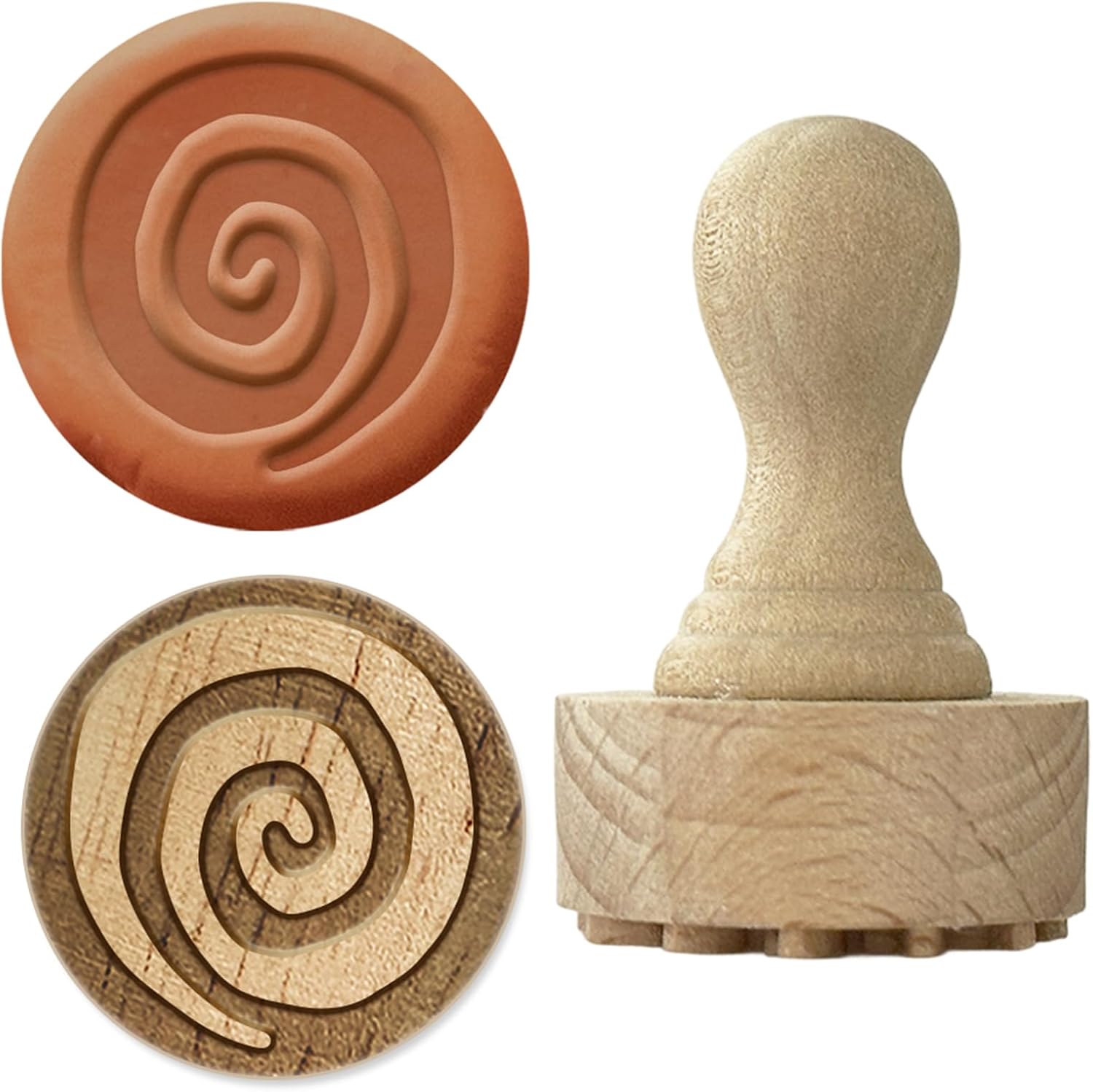 OLYCRAFT Wooden Stamps 1.1 inch Spiral Round Stamp Wooden Clay Stamp Round Wood Stamps Round Pottery Tools for Card Making DIY Craft Letter Diary and Craft Scrapbooking