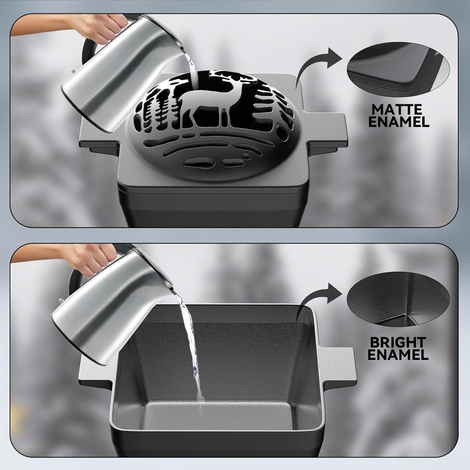 Enameled Wood Stove Steamer, Elk Cast Iron Fireplace Humidifier, 2.7 Quart Capacity, Wood Stove & Fireplace Accessories for Decoration, Holiday & Christmas Gift