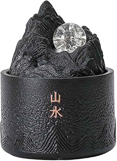 SUPBEI Indoor Waterfall Fountain Crystal Ball Desktop Ceramic Flowing Water Fountain Ornament con Luces de Colores, con Bomba de Agua USB,Negro