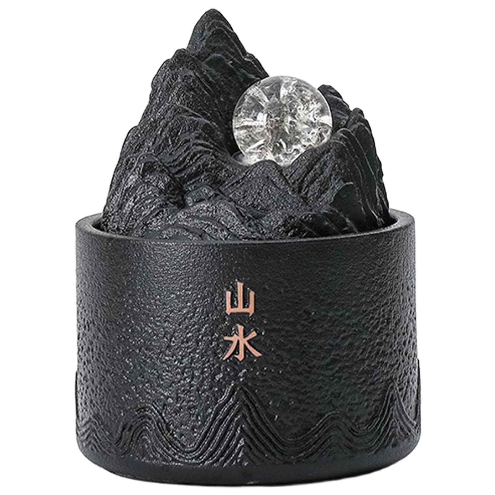 desktop fountain, Desktop Ceramic Flowing Water Fountain Ornament with Colored Lights, with USB Pump(Black)