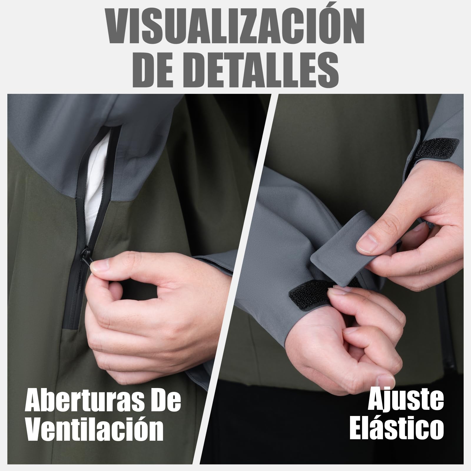 WORK IDEA Chaqueta 3 en 1 para hombre, resistente al agua (columna de agua de 10000 mm), transpirable, resistente al viento con capucha y forro polar interior, chaqueta funcional para senderismo