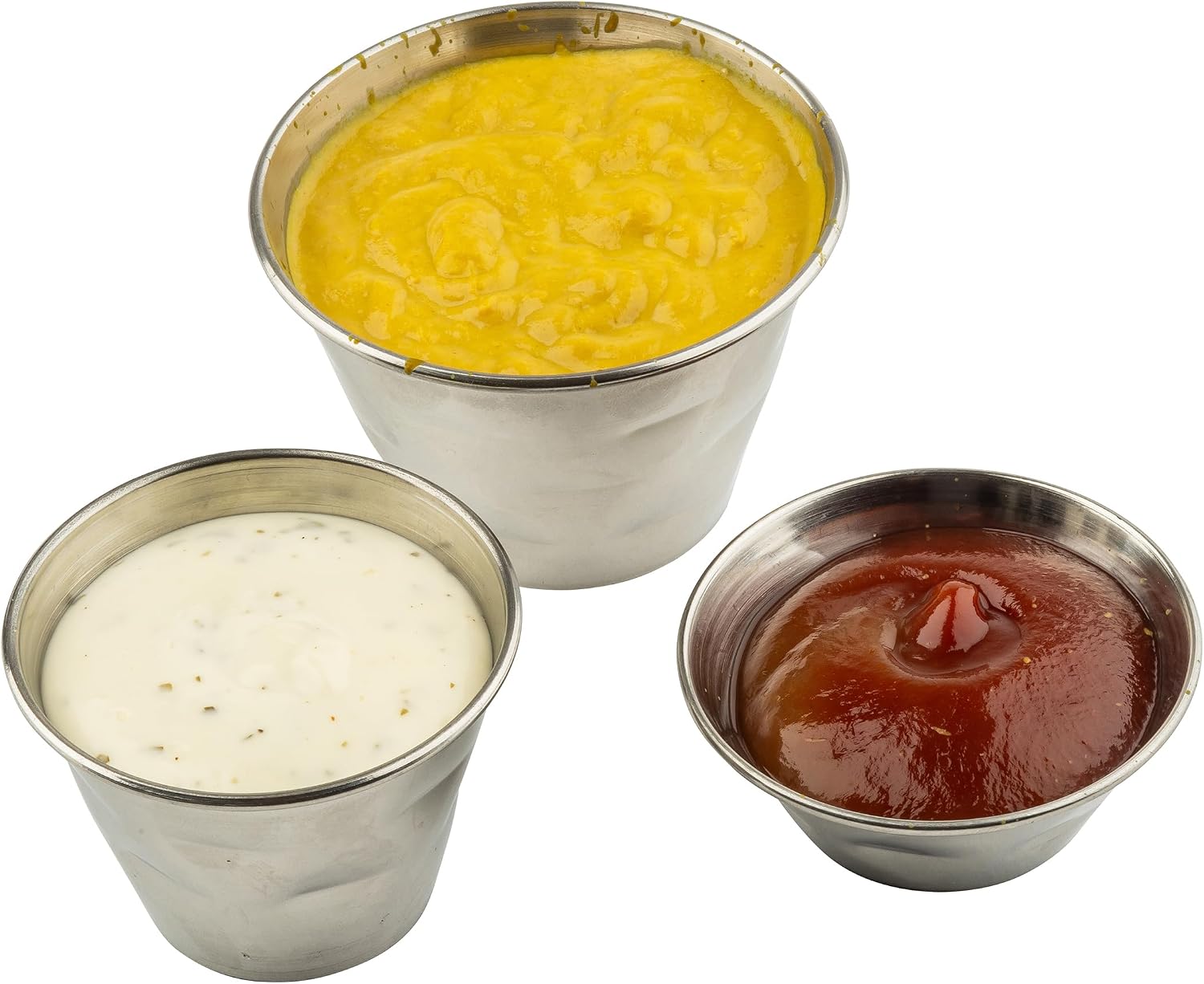 TableCraft Round Ramekin, 1.5 oz Capacity, 2.5" x 2.5" x 0.875", Crumbled Stainless Steel (200 Series), Durable Single-Serving Cup for Sauces, Dips, Prep, and Portion Control