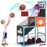 Arcade Basketball Game Set with Electronic Scoreboard&LED Light: Carnival Games Boy Toys Basketball Hoop Indoor Outdoor with 4 Balls & Air Pump Ideal Sports Toy Gifts for Kids 3-12 Years Old