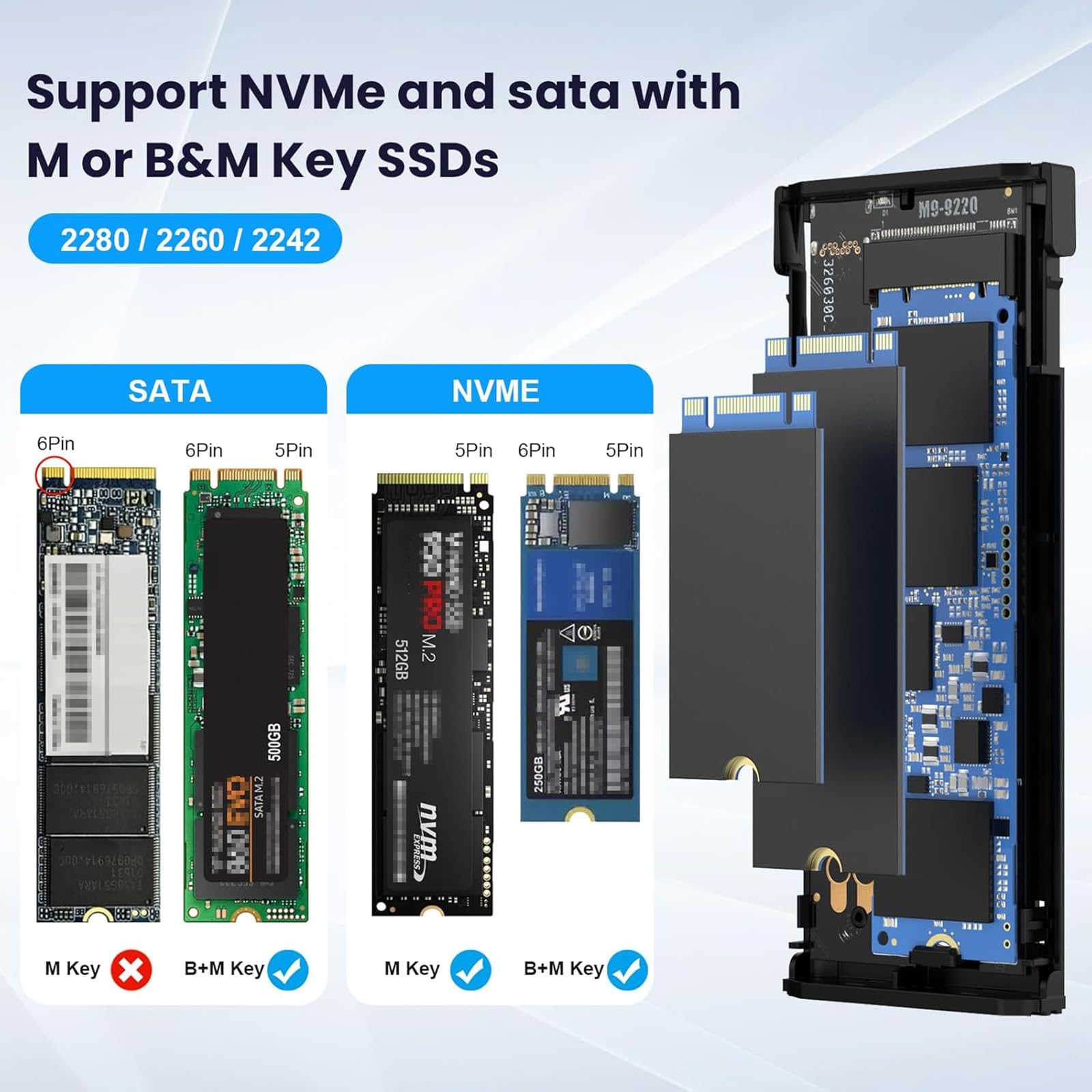 M.2 SATA SSD 6個セット DELXING M.2 NVMe SATA SSD Enclosure, Tool-Free 20Gbps USB 3.2 Gen