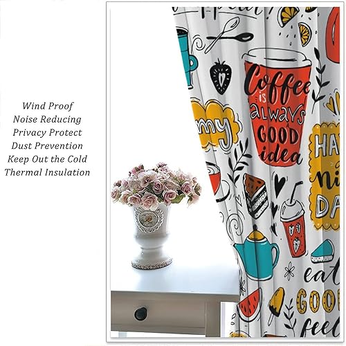 Miniatura 5 de Cortinas de café para cafetería, diseño artístico de grafiti, decoración de sala de estar, cafetería, cocina, dormitorio, cortinas opacas para
