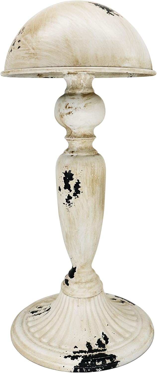 Owlgift Soporte de exhibición de metal extraíble con diseño de cúpula vintage, soporte de almacenamiento para pelucas, color blanco rústico