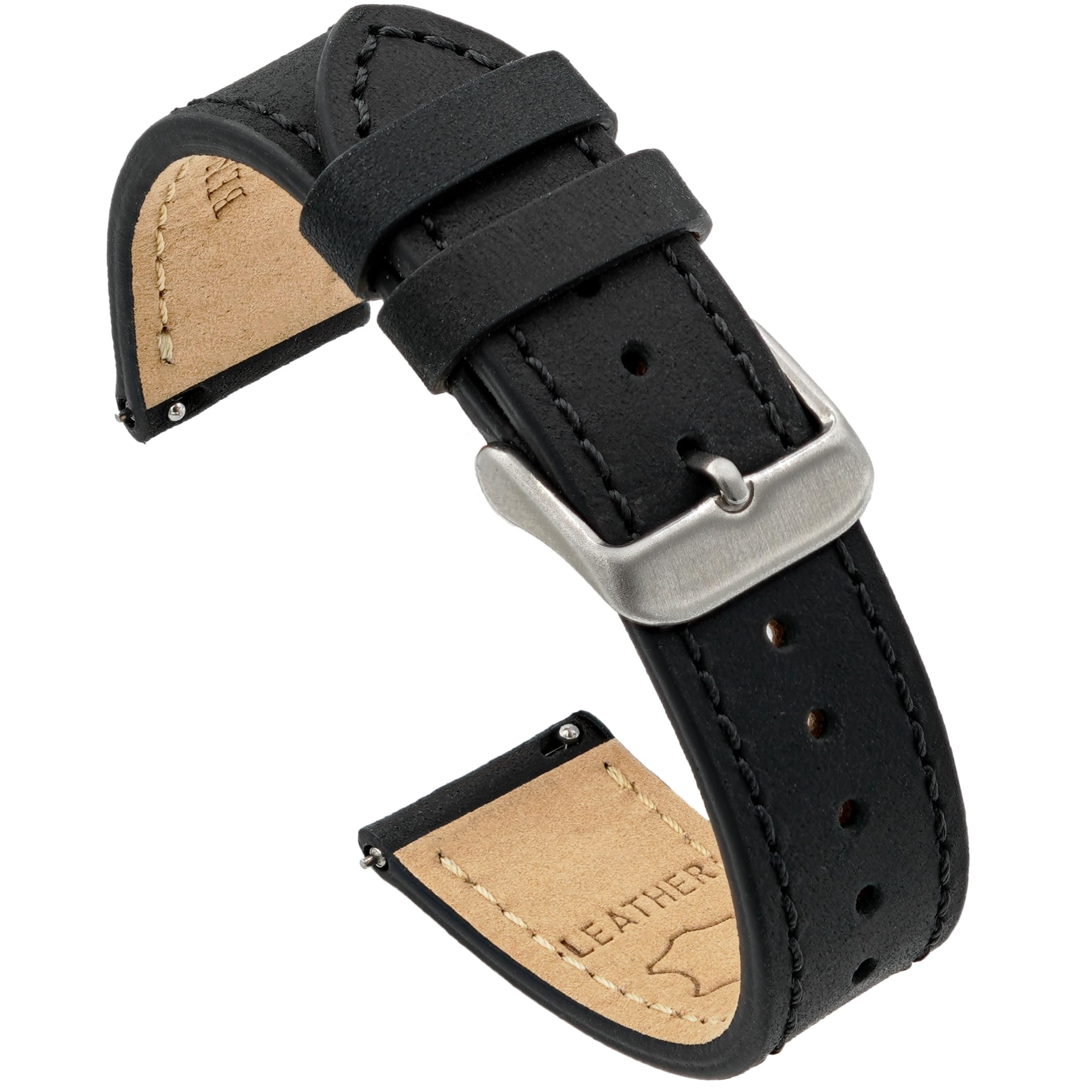 Benchmark Leather Watch Band - Crazy Horse Leather Watch Straps for Men & Women - Stainless-Steel Buckle & Quick Release Spring Bars - Choice of Color - 18mm, 20mm, or 22mm Widths