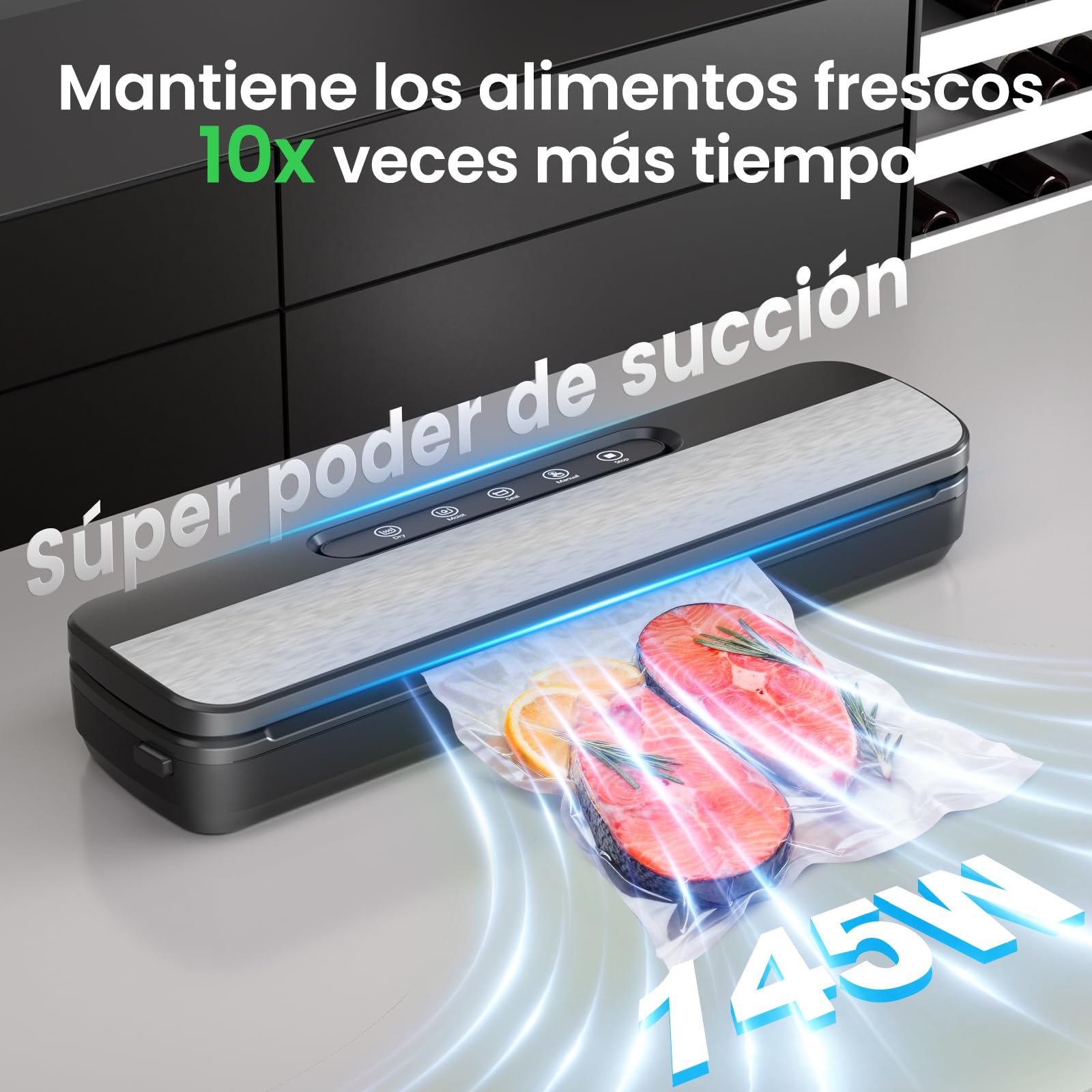 Raycial Envasadora al Vacío, 7 en 1 Envasadora al Vacio Domestica, Para Seco/Húmedo/Conservas, Maquina al Vacio con 10 Bolsas de Vacío, Cortador y Manguera de Extracción