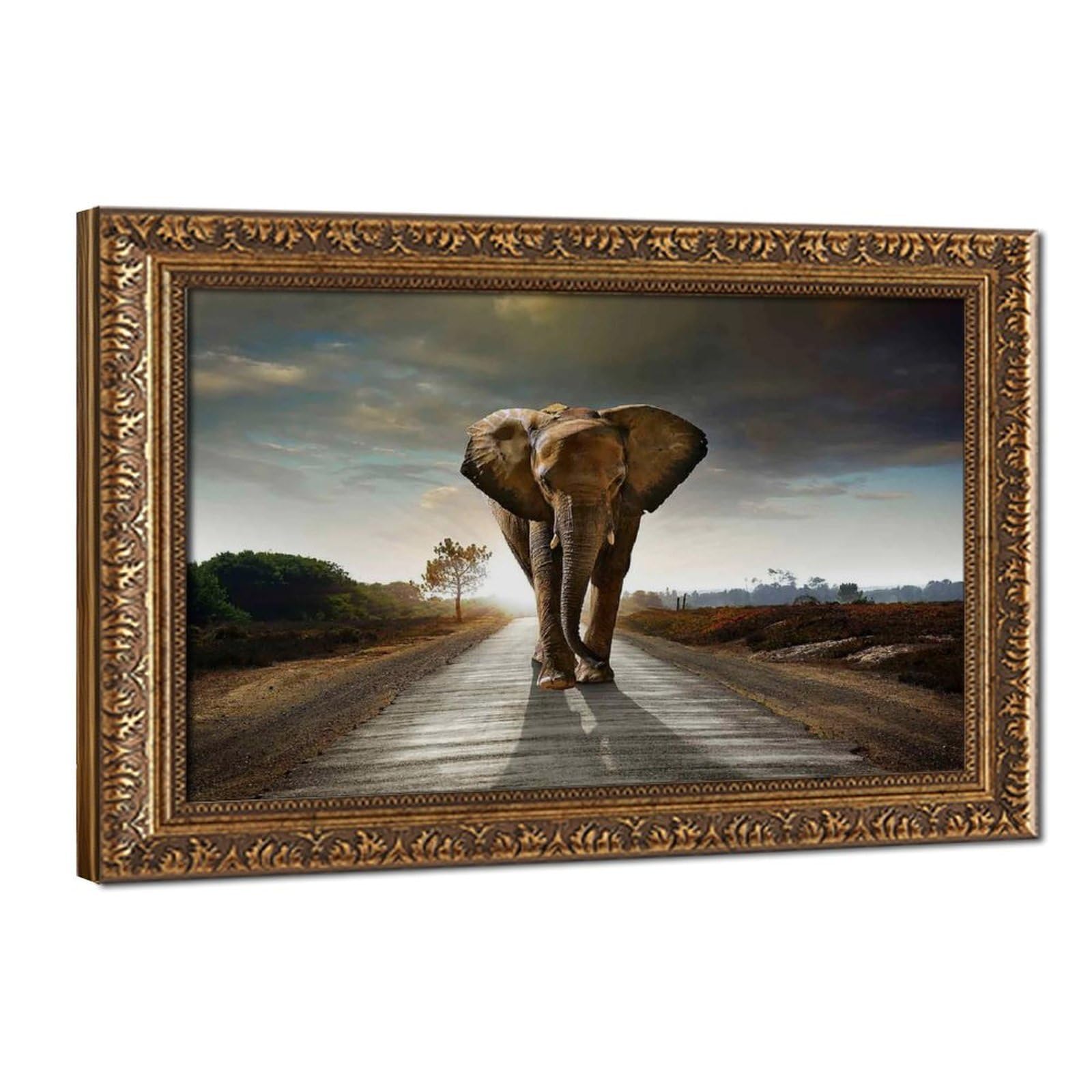 Bareronor Elephants on The Road Canvas Poster Bedroom Decor Landscape Office Room Decor Gift 12" L X 18" W