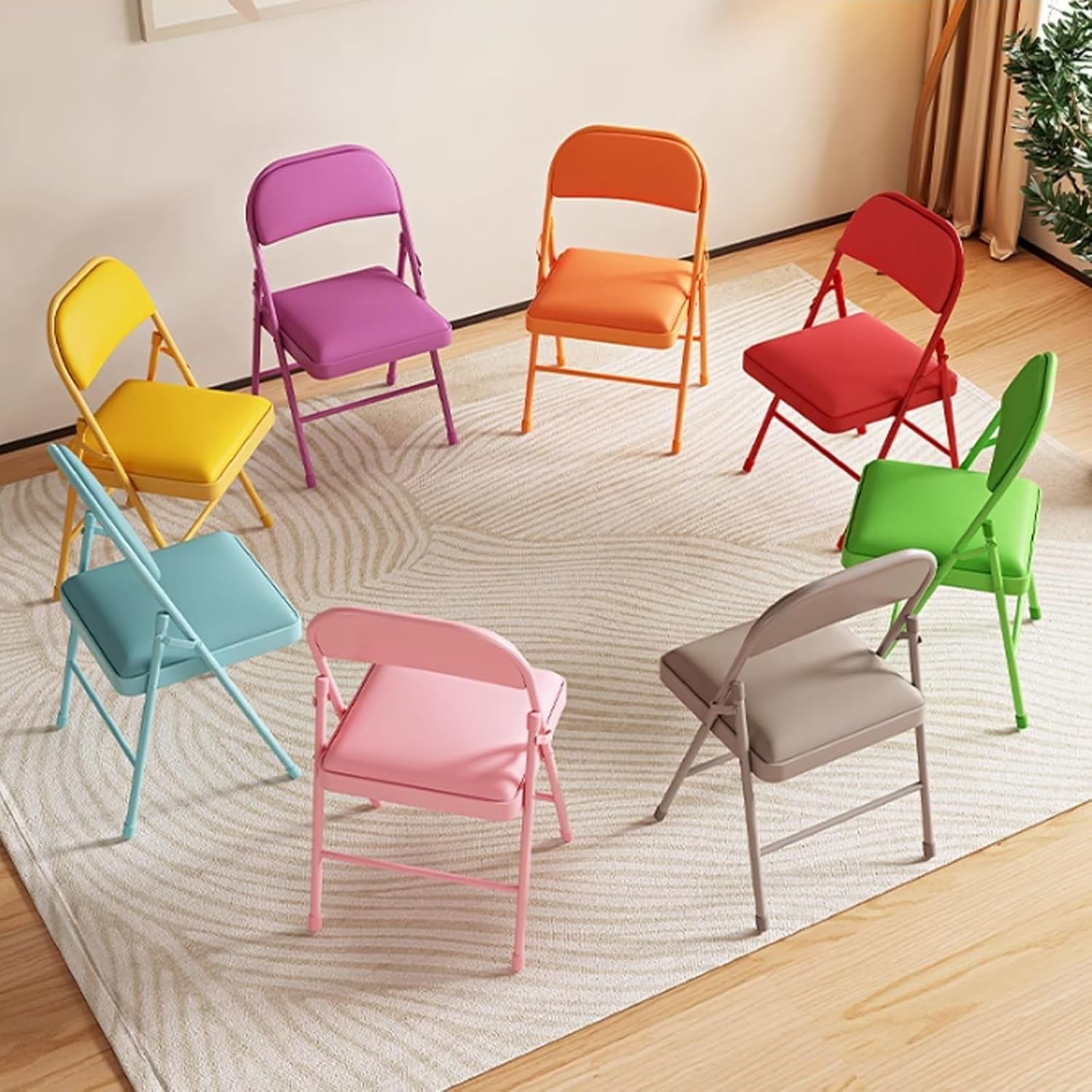 Portable Folding Chairs with Padded Seats Stackable Commercial Seat Thick Cushion for Indoor Outdoor(Blue)