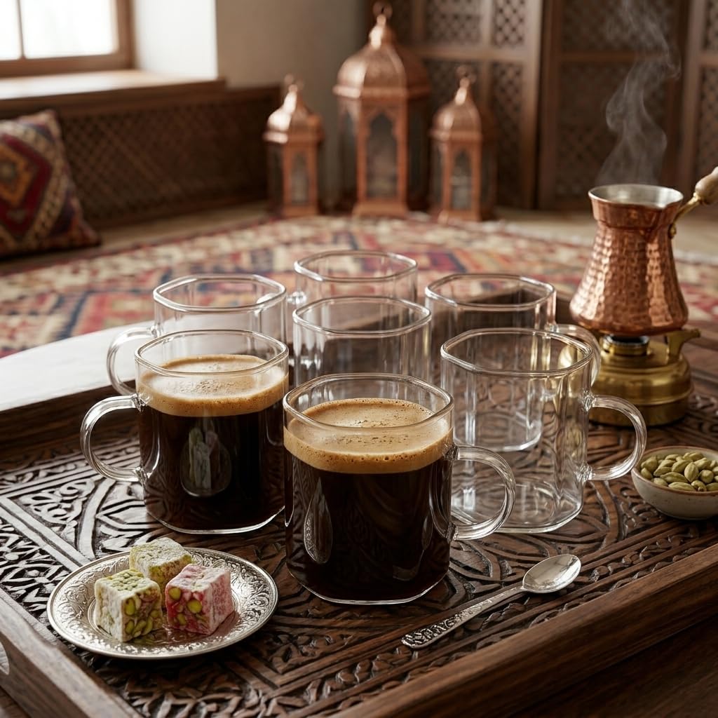 Deconox 6'lı Borosilikat Cam Kupa Seti - Isıya Dayanıklı, İnce ve Hafif Çay, Türk Kahvesi ve Espresso Bardağı Takımı (150 ml)
