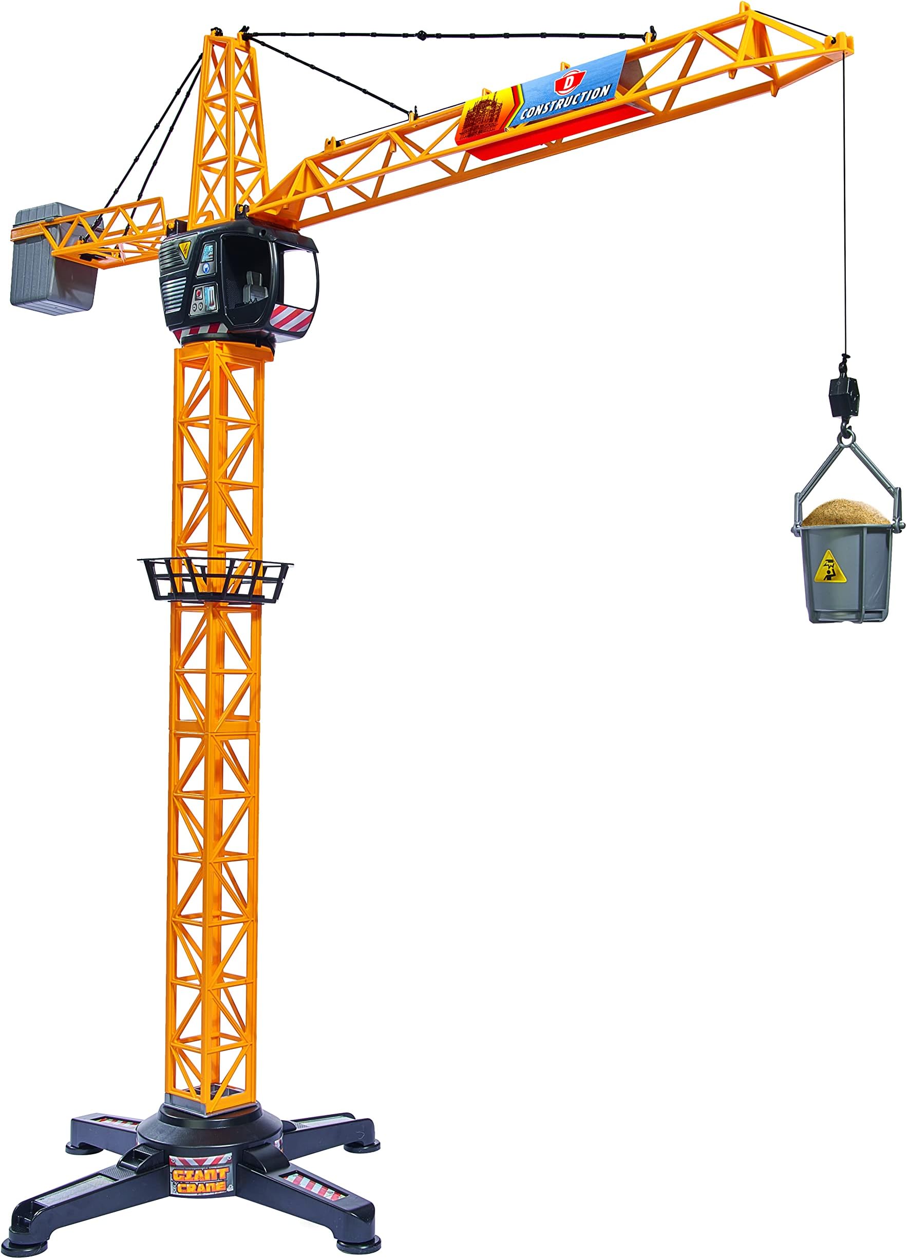 Dickie Toys Giant Crane 100 cm Remote Controlled Construction Site Crane with Large Transport Barrel and Load Carrier, for Children from 3 Years, 350° Swivelling