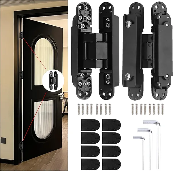 Zeyuansen 6" Hidden Hinges for Doors Invisible Hinge Concealed Hinges Zinc Alloy 180 Degree Swing Hinge 3 Way Adjustable Butt Silent Door Hinges 6 x 2.5 x 1 inch (Black Pack of 2)