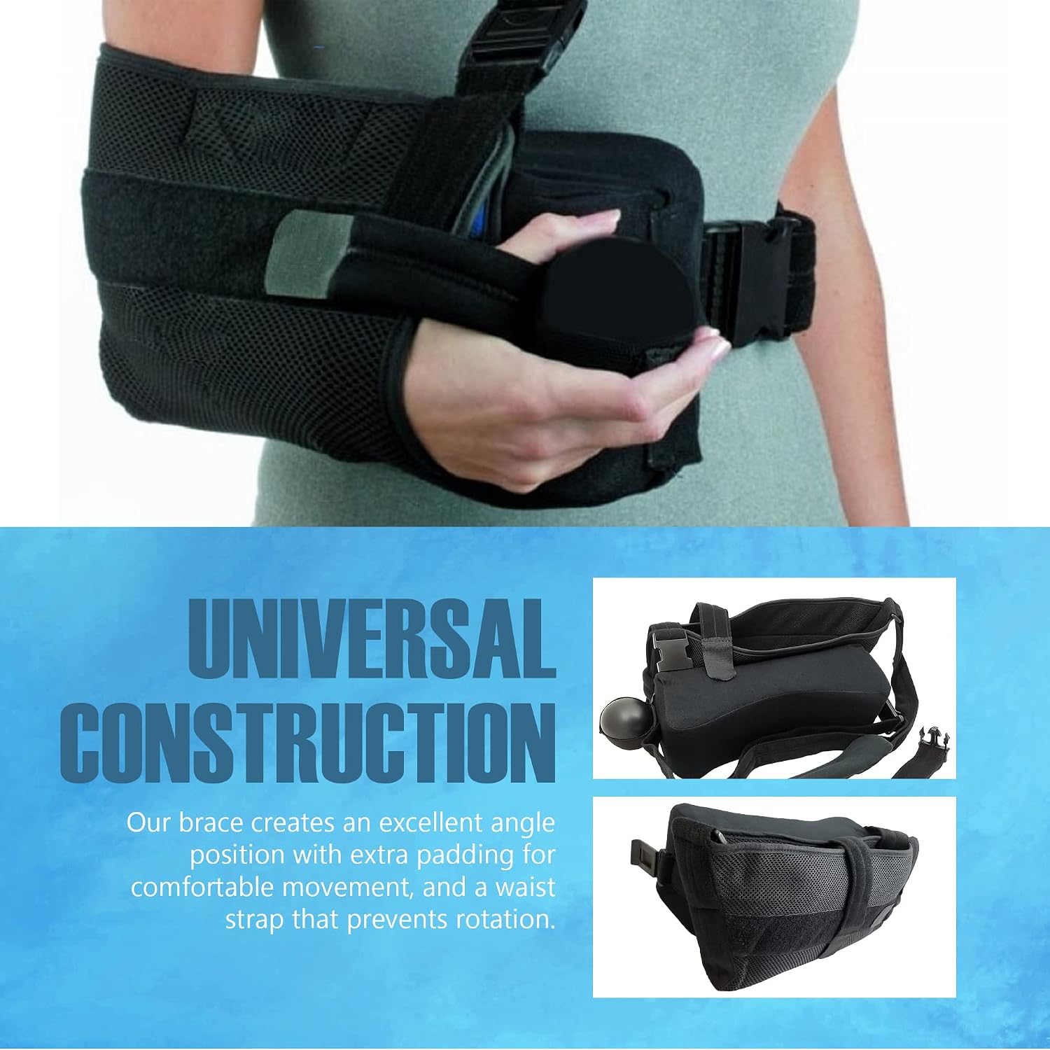 Ortho Depot Shoulder Abduction Sling with Pillow, Universal Elbow Brace for Adults, Adjustable Shoulder Brace, and Shoulder Immobilizer, Universal Left/Right Use, for 5'6" or Shorter, Medium - (Black)