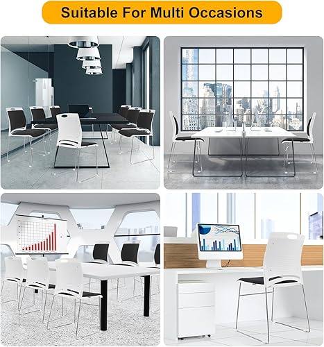 Miniatura 6 de Juego de sillas apilables negras apilables para oficina en casa, con asiento y respaldo acolchados, sillas de vestíbulo, sala de espera, silla de