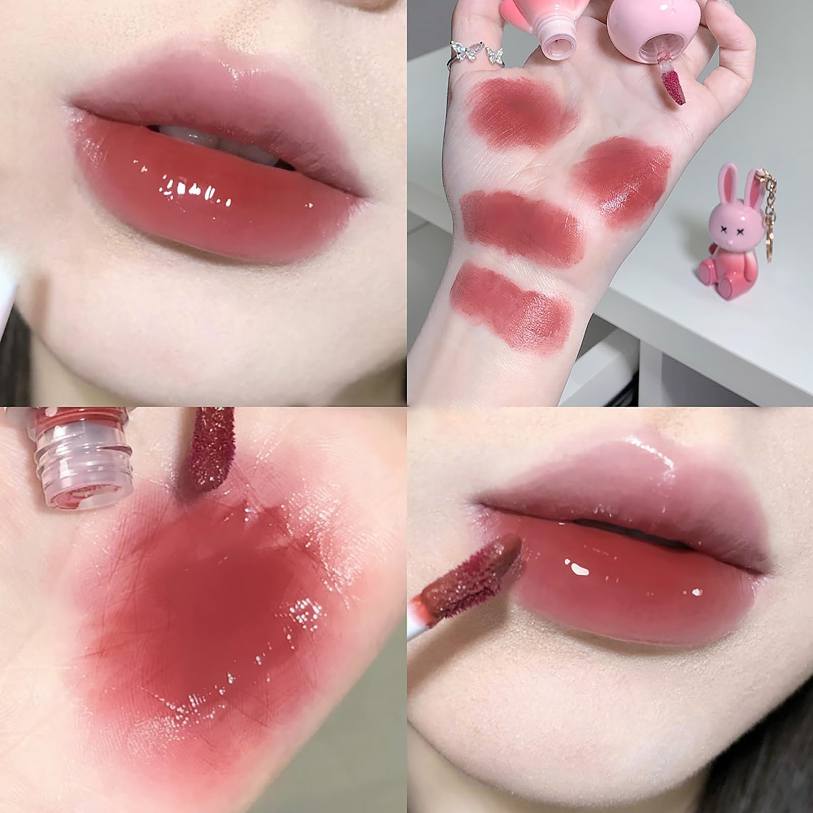 3pc Rabbit Lip Gloss Keyring Set, Moisturizing & Sparkling Jelly Lip Gloss for Hydrating & Sweet Lips, Crystal Lip Glaze - Image 3