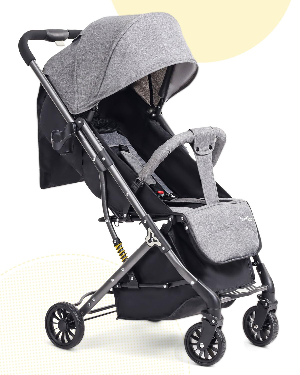 Bonfino Breeze Lite Premium Baby Stroller, Easy to Carry Pram with Trolley Handle, Equipped with Safety Harness, Storage Basket,Swivel Wheels,Baby Stroller for 0-3Years,Self-Standing When Folded,Grey