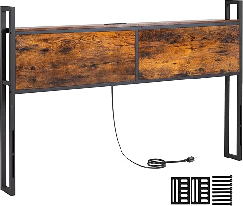 LOAKEKEL Cabecera tamaño Queen, cabecera Queen con estación de carga, cabecera Queen solo con almacenamiento para dormitorio, altura ajustable,