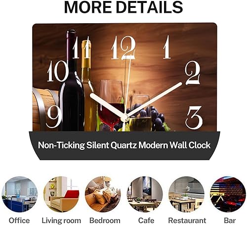 Miniatura 5 de ArtSocket Reloj de pared de madera silencioso sin tictac, uvas de vino tinto, estilo granja, moderno, cuadrado, rústico, reloj de pared decorativo