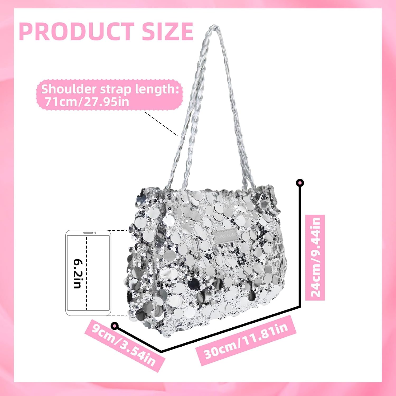 Sparkly Purses for Women, Women's Totes Bags with Zipper and Leather Handle, Trendy Glitter Purses for Women