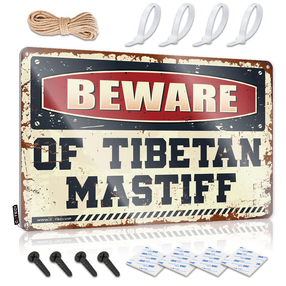 Tin Sign Funny Beware Of Tibetan Mastiff Tin Sign Warning Signs For Bedroom Sign Decor(30X40CM)