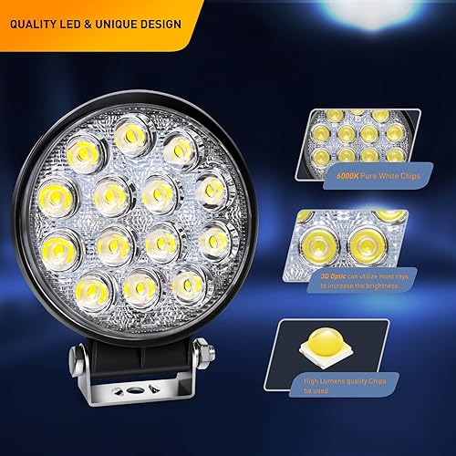 Miniatura 6 de GOOACC 2 luces LED redondas LED de 4.5 pulgadas y 42 W, luz de inundación LED todoterreno de 4200 lúmenes, luces de parachoques con kit de arnés de