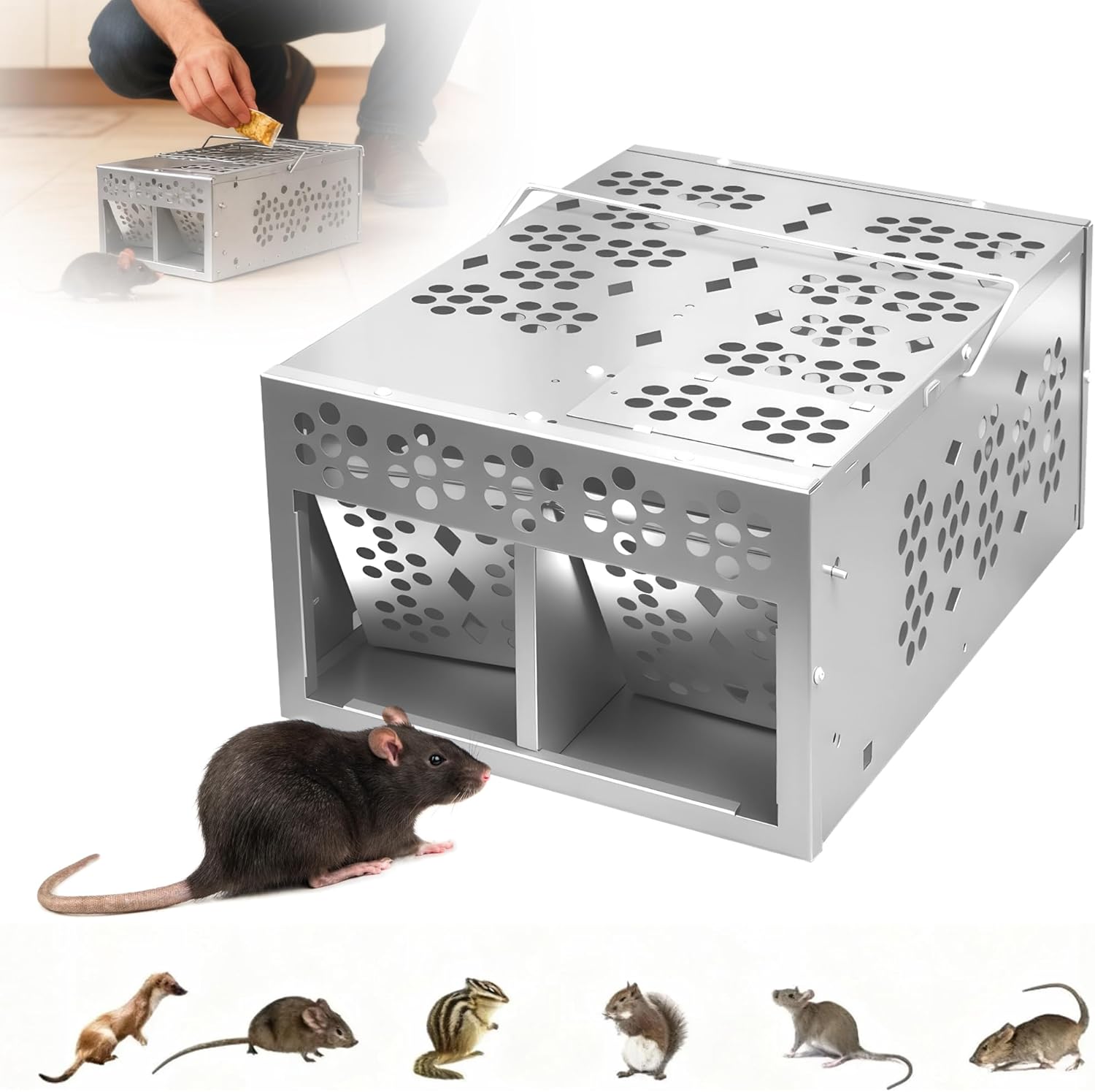 Eaglever Mouse Trap, Eaglever Rat Trap, Stainless Steel Automatic Mousetrap, Automatic Rat Trap, Automatic Mouse Trap, Easy to Set Mice Catcher for Indoor and Outdoor (New Upgraded Version(1 PCS))