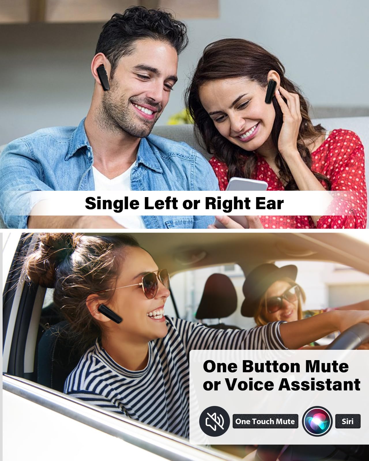 Auriculares Bluetooth, auriculares de negocios de una sola oreja, auriculares manos libres V5.3 con gancho, auriculares inalámbricos de 16 horas de conversación, auriculares Bluetooth con micrófono