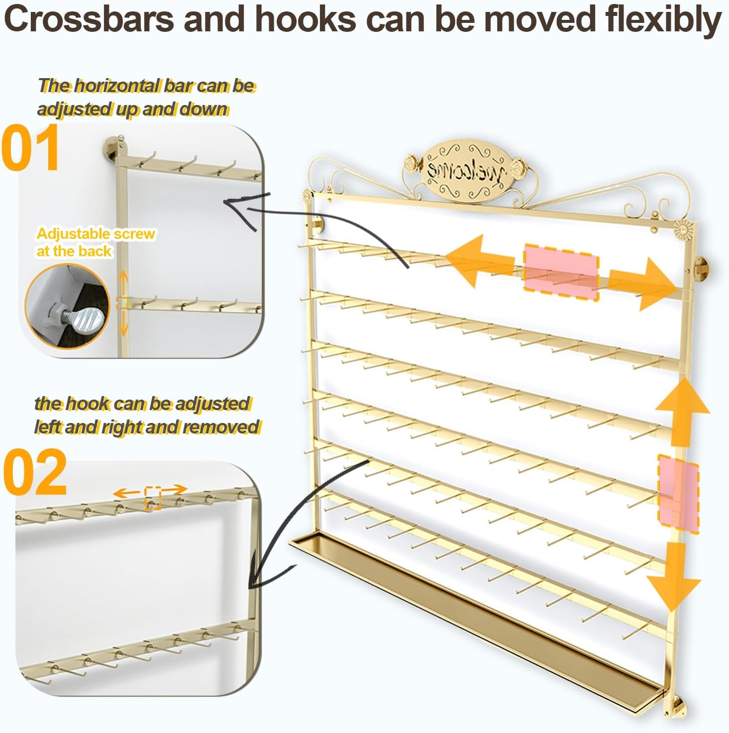 7-Layer Wall Mount Jewelry Organizer - Space-Saving Necklace Holder for Necklaces, Bangles, Earrings & Rings - Easy to Install Hanging Storage Solution