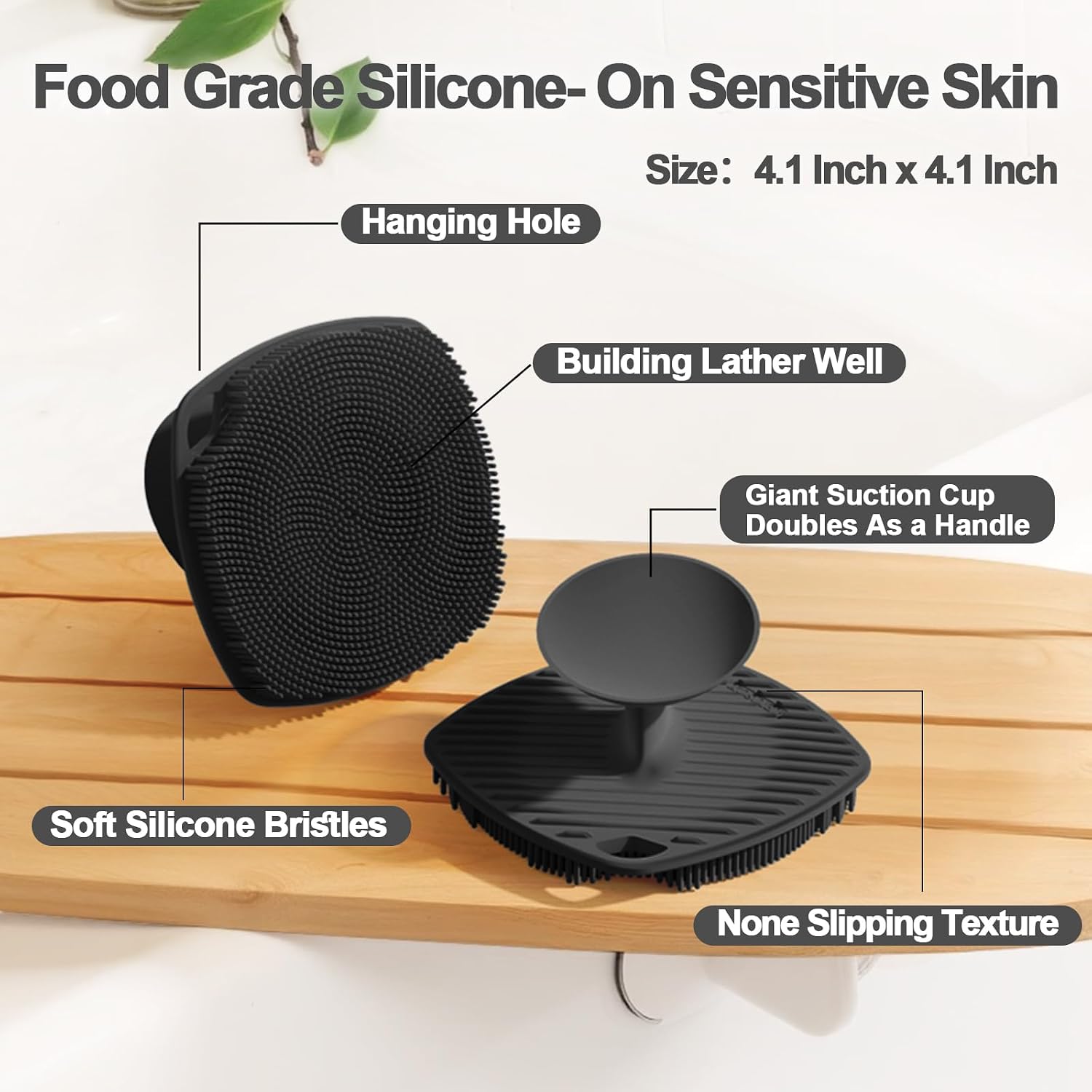 Silicone Body Scrubber, Bath Brush, Gentle Texture Exfoliating Body Scrubber for Men and Women On Sensitive Skin, Soft Scrubber Produces Build Up Lather, Deep Skin Clean (Black)