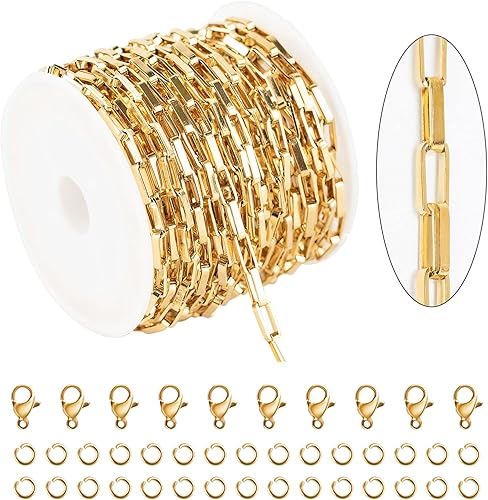 Miniatura 8 de KYUNHOO Cadenas de acero inoxidable chapadas en oro de 16.4 pies, cadena de eslabones circulares de 0.157 in, a granel para mujeres, pulseras,