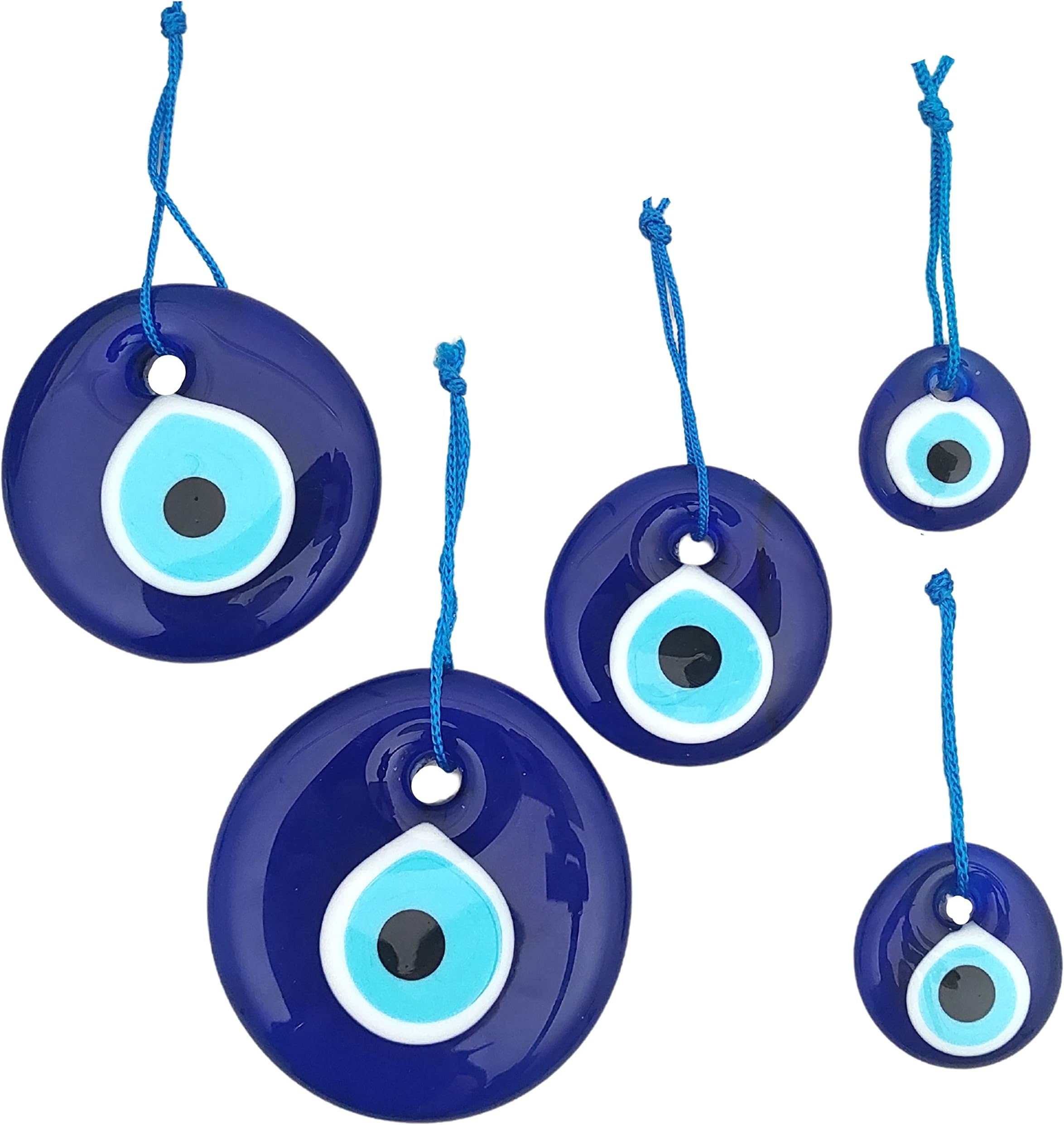 Turkish Evil Eye Decor Ornament - Blue Evil Eye Wall Hanging Set of 5 in a Box - Home Protection Charm Evil Eye Wall Decor - Turkish Nazar Amulet