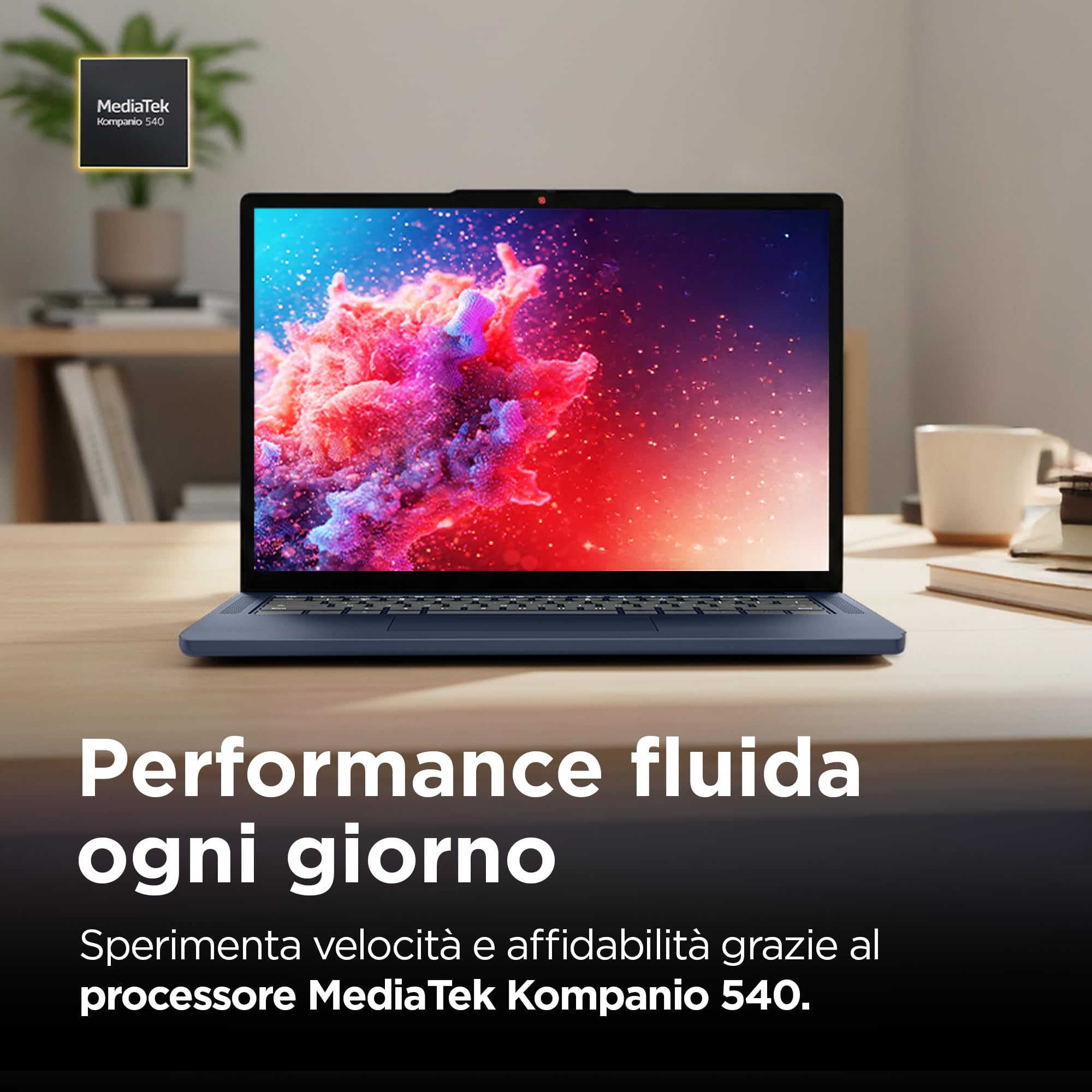 Lenovo Chromebook 14" Notebook IPS WUXGA (1920x1200), 128GB SSD, 8GB RAM, Wi-Fi6E, ChromeOS, MediaTek Kompanio 540 - Laptop Leggero per Studio, Streaming e Uso Quotidiano - Caricatore non incluso