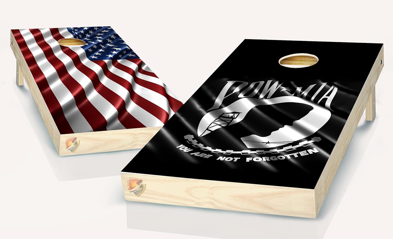 American Flag & POW MIA Cornhole Board Vinyl Wrap Laminated Sticker Set Decal