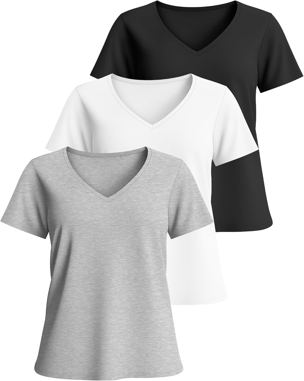 Neer 3 Pack Women's Plus Size T Shirts Short Sleeve V Neck Tops Solid Flat Hem Basic Loose Causal Tees - Image 3