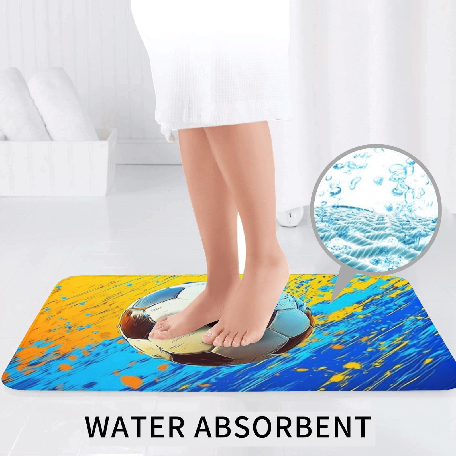 Lot de 3 tapis de salle de bain en mousse à mémoire de forme, doux et absorbants, tapis de toilette en forme de U, décoration d'intérieur, séchage rapide, bleu et jaune