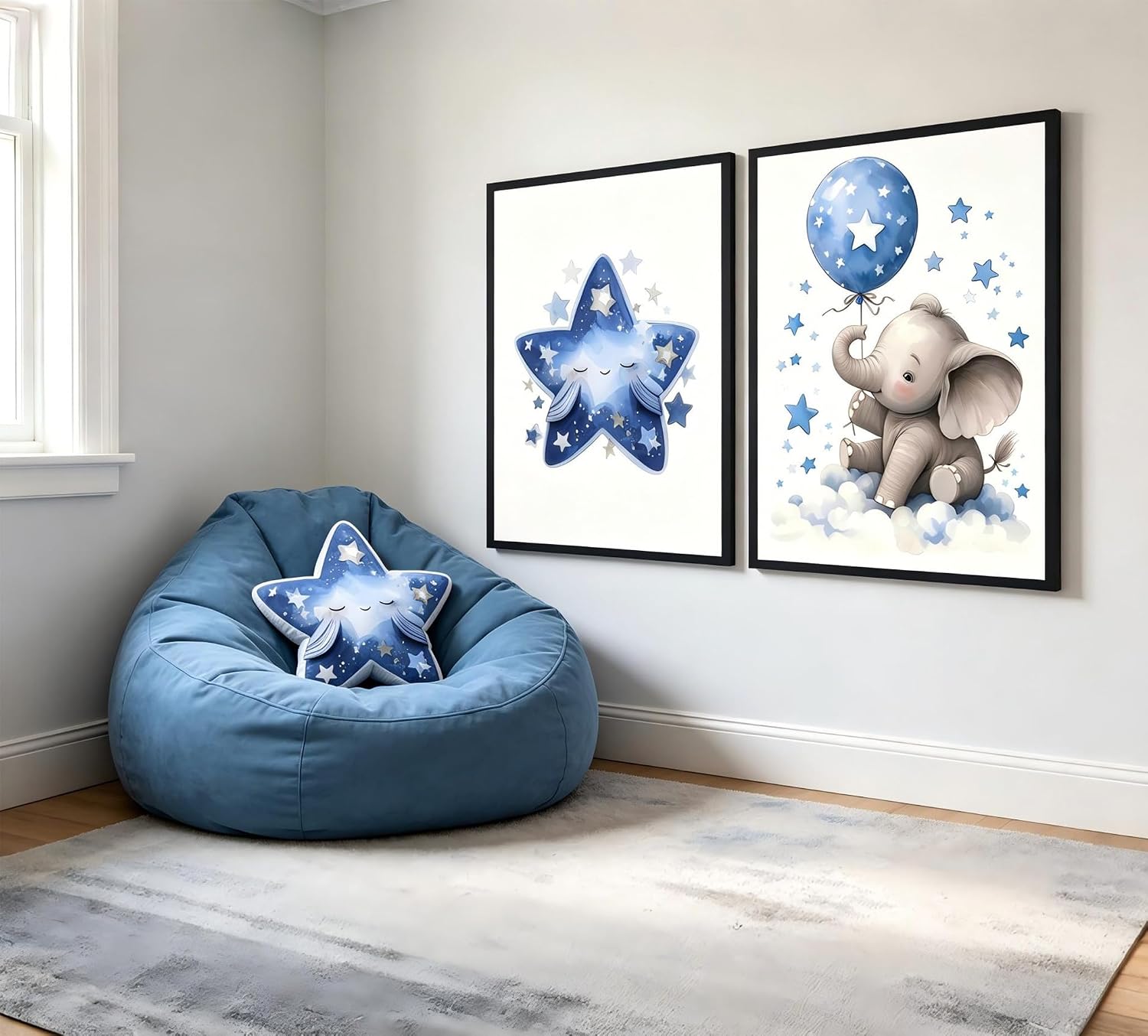 DULASI 3Pcs Nursery Elephant Canvas Wall Art, Baby Boy Room Decor, Watercolor Moon Star Elephant Posters, Unframed Art Prints, Blue Nursery Wall Decor, Baby Gift for Bedroom Playroom 16x24in image 5