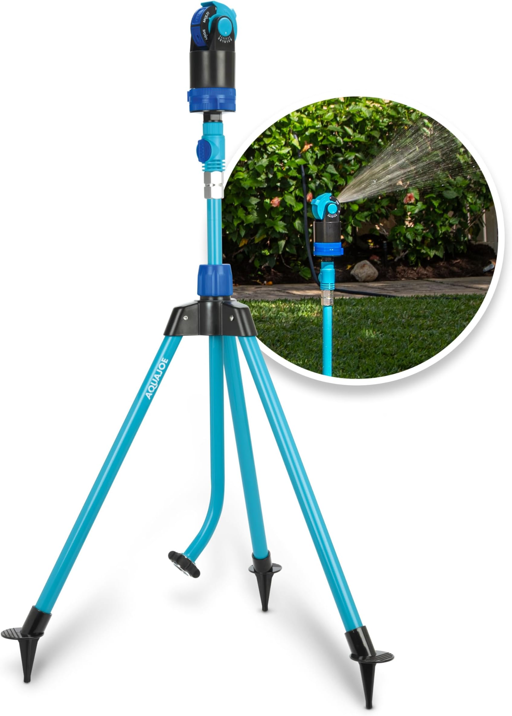 Aqua Joe6 Pattern Adjustable Sprinkler Mister with Metal Tripod Stand, Rotating Head, and Telescoping Height ,4100 Square Feet Coverage, AJ-6PSTB-MAX