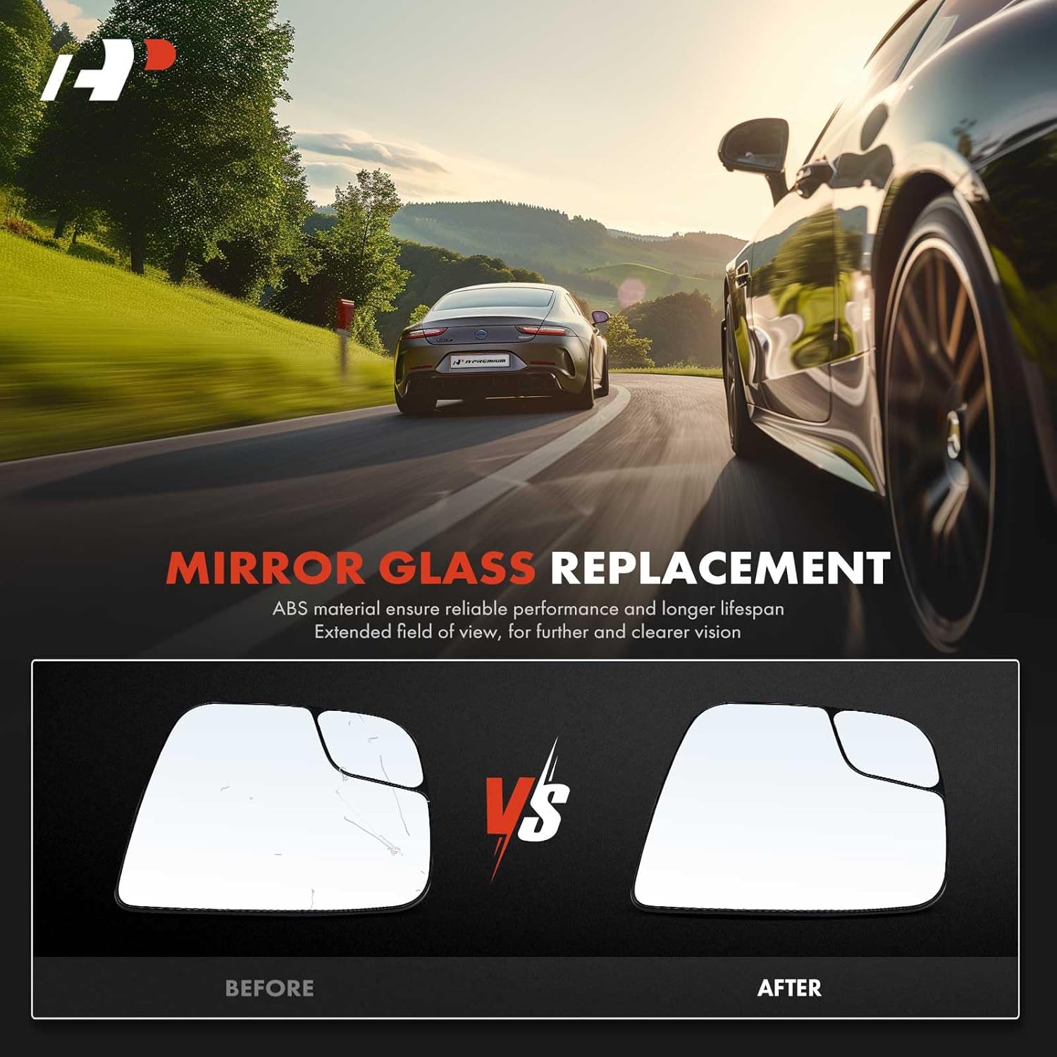 A-Premium Left Driver Side Non-Heated Mirror Glass with Backing Plate - Compatible with Nissan NV200 2015-2021 & Chevrolet City Express 2015-2018 - Exterior Side View Flat Mirror