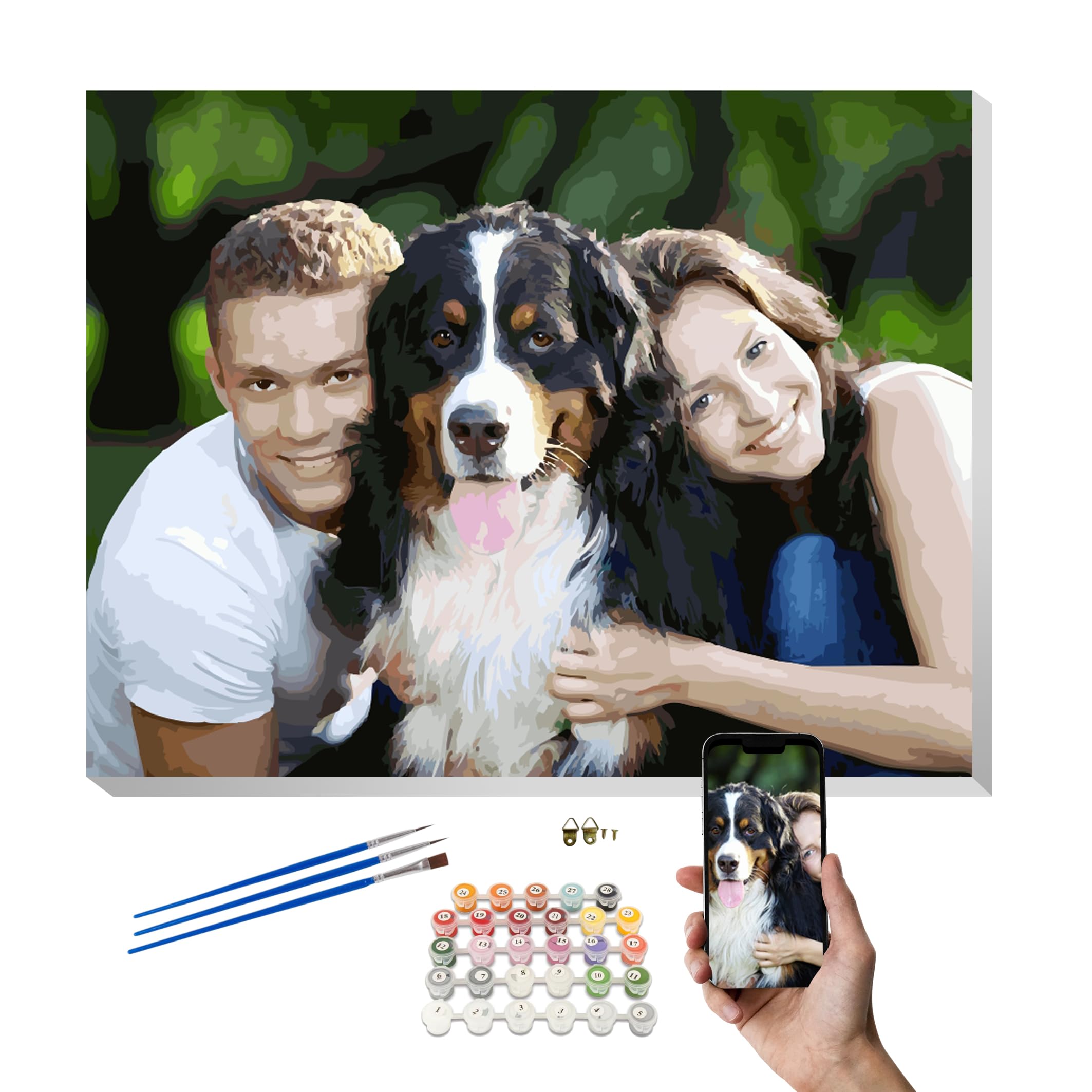 SENSING Kit di Pittura Personalizzata per Numeri – Trasforma la tua Foto in un Quadro | Set Fai-da-Te per Adulti e Bambini con Tela Prestampata, Colori Acrilici e Pennelli
