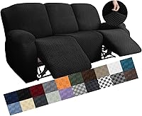 Vista 16 de YEMYHOM Funda elástica de 4 piezas para silla reclinable de jacquard con bolsillo lateral, antideslizante, ajustable, protector de muebles con parte