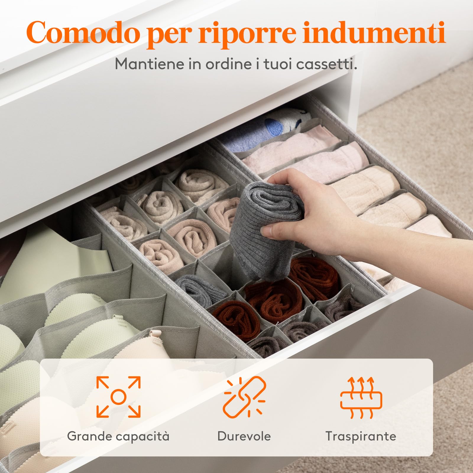 Lifewit Set di 12 Organizer Cassetti per Cassettiera HEMNES, Divisori per Cassetti Pieghevole, Scatole Portaoggetti, Cassetti Armadio per Biancheria Intima, Vestiti Bambini, Calzini, Cravatte, Grigio