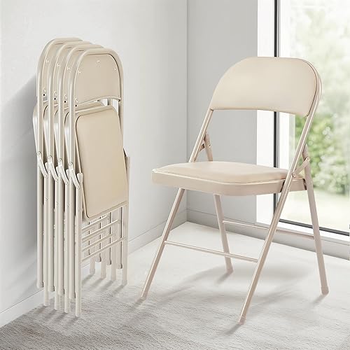 InfiniPower Paquete de 4 sillas plegables con cojín y respaldo acolchados de vinilo, silla plegable de acero de metal resistente, asiento comercial