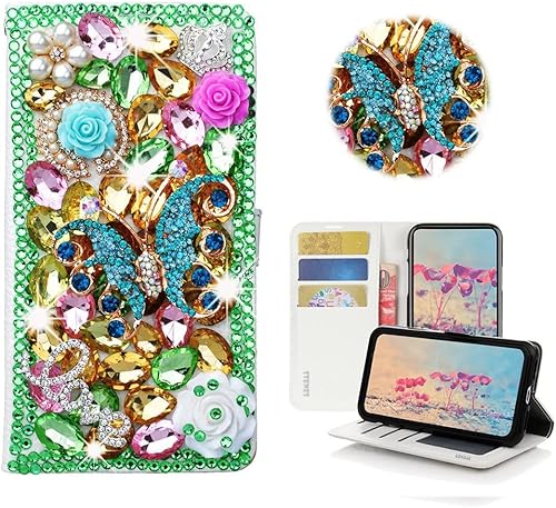 Miniatura 8 de STENES Bling Wallet - Funda de piel compatible con iPhone 11 Pro Max, con diseño de diamantes y calavera hecha a mano en 3D, color rosa
