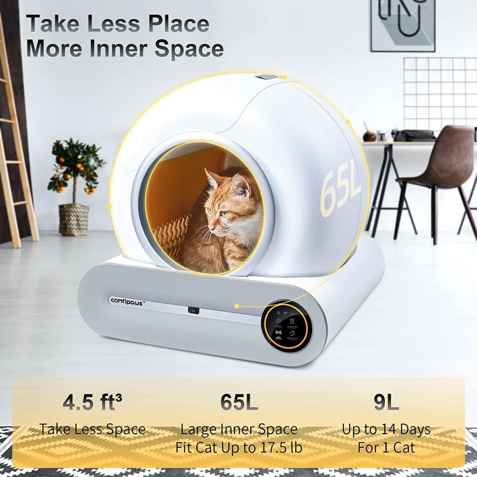 Arenero Autolimpiable para Gatos 65 L + 9 L De Gran Capacidad | Control De App | Desodorante Iónico | Areneros Cerrados para Gatos | Arenero Inteligente para Varios Gatos